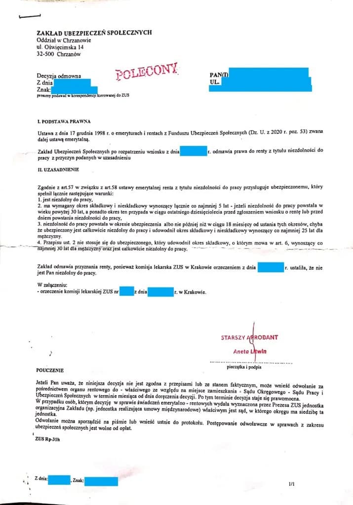 Jak wygląda decyzja ZUS o przyznaniu renty? Wzór i wyjaśnienie Jak wygląda decyzja ZUS o przyznaniu renty? Wzór i wyjaśnienie
